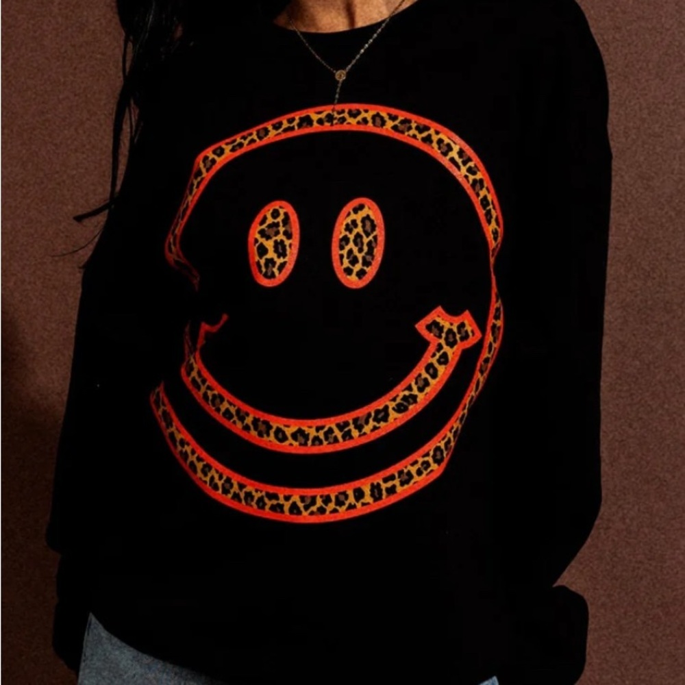 Leopard Smiley Face Black Top